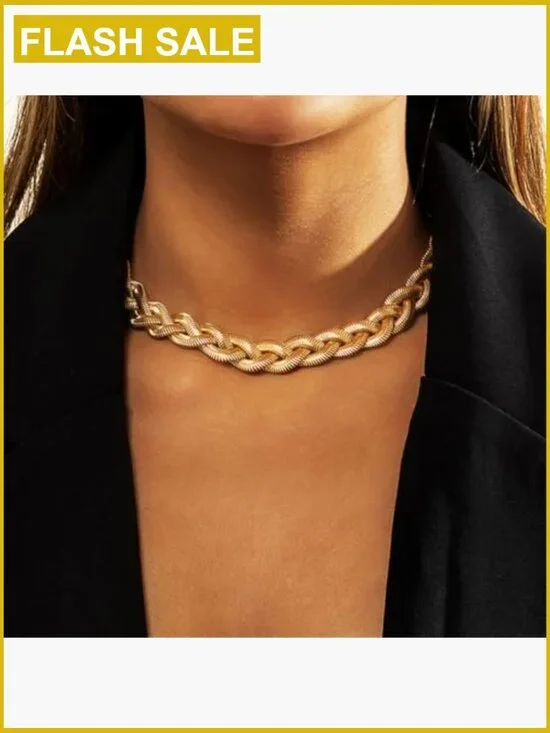 Gold Herringbone Snake Chain Choker Necklace with Adjustable Extension - Picture 3 of 7